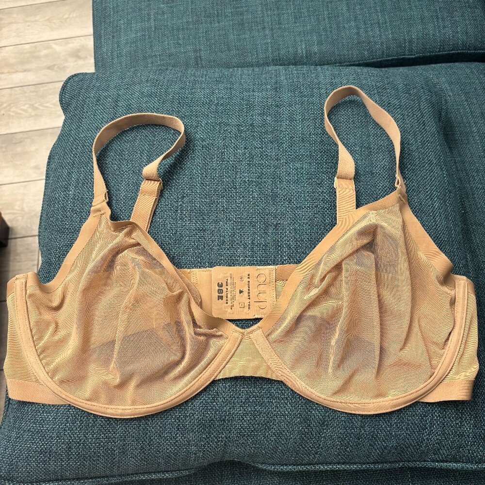 Cuup The Plunge Mesh Underwire Taupe Nude Bra 38E 38DD 38 E DD